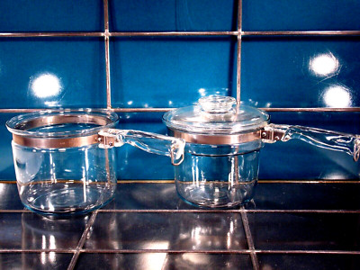 Vintage Pyrex Flameware Doppelkessel | Klarglas Kochgeschirr, USA Made gemarkt