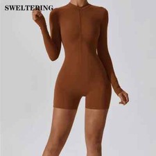 Zipper Long Sleeve Boilersuit Women's Workout Tracksuit Sportswear Yoga Set