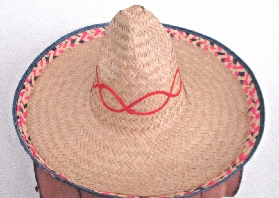 Vtg 19" MEXICAN Sombrero CINCO DE MAYO HALLOWEEN Costume Party Decor STRAW HAT - Image 2 of 4