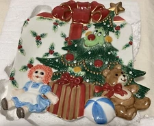 Fritz & Floyd Wee Christmas Tree, Teddy Bear and rag doll Canape Plate Holiday