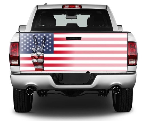Patriotic Peace Sign American Flag Truck Tailgate Vinyl Graphic Decal Wrap #407
