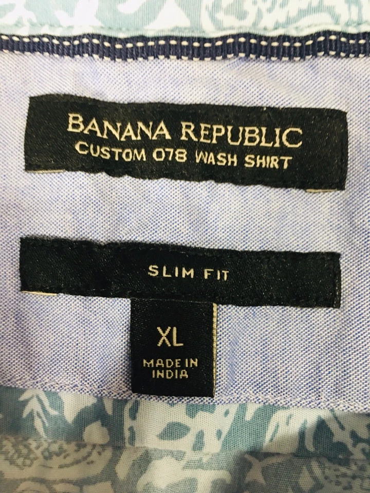 男式 Banana Republic 连衣裙纽扣蓝色佩斯利衬衫,双扣袖口 — 第 3/4 张图片