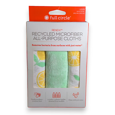 Full Circle Home Microfiber Cloths Renew Set of 3, Tea Towels, Citrus, 12x12in