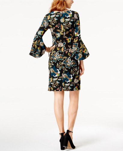 NWT Sz S & L Anna Sui Loves INC Petite Floral-Print Sheath Bell sleeves Dress - Picture 3 of 11