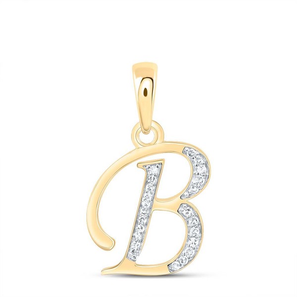 "10K Gelbgold Rundschliff Diamant Damen Initialen \" B \" Buchstabe AnhäNger 1/10"-image