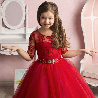 Red Short Sleeve A-line Applique 