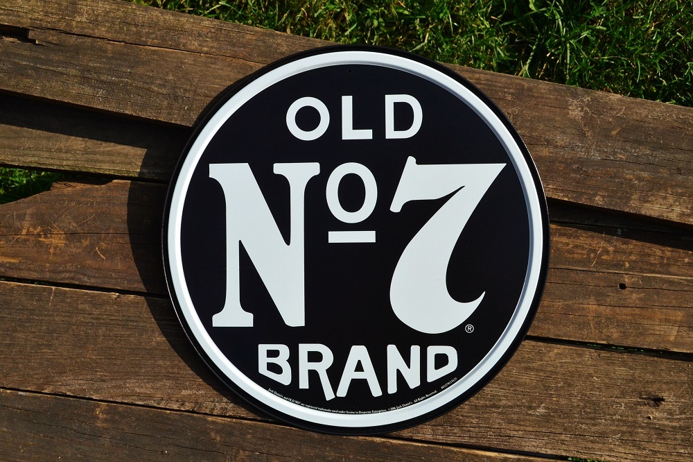 Jack Daniels Old Brand Tin Metal Sign Button Tennessee