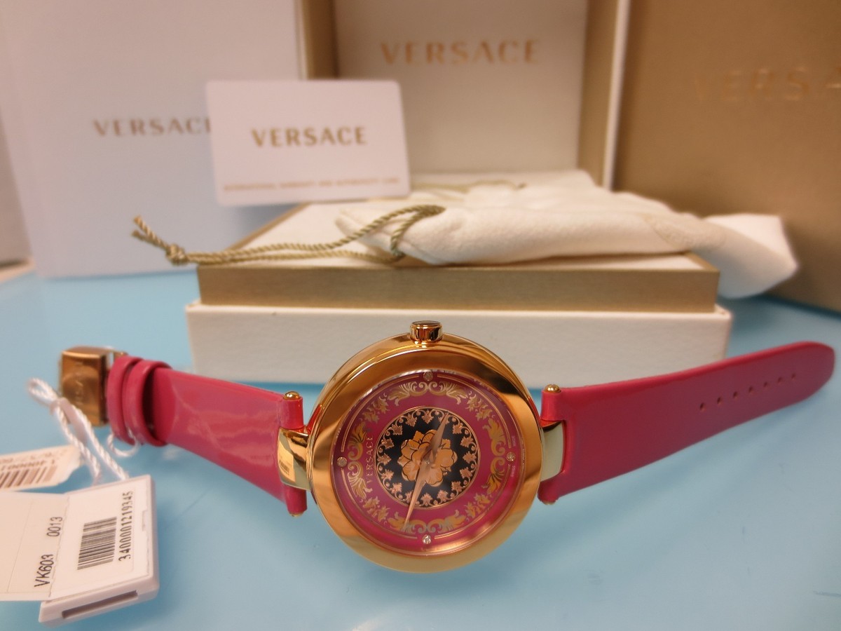 New Versace Mystique Foulard VK603 0013 Gold Tone Pink Quartz Diamond 38MM Watch Versace Women main image 4
