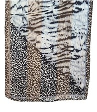 Vtg 80s Adrienne Vittadini Silk Scarf 52 x 11 Brown Ivory Animal Print Signature