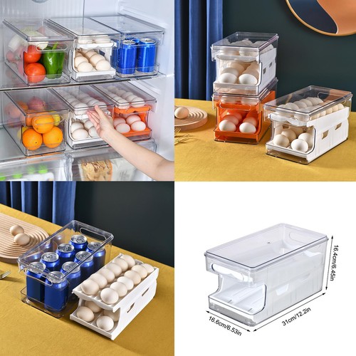 Refrigerator Egg Dispenser Rolldown Auto Rolling Egg Holder 2 Tier Storage Rack