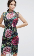 Paper Dolls High Neck Black Pink Floral Crochet Lace Pencil Dress ASOS Petite 6