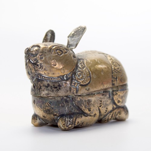 Scatola coniglio Betel antica placca argento cambogiana piccola repousse fatta a mano - Foto 10 di 16