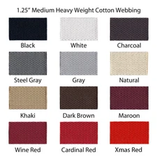 5 Yards 1.25" Medium Heavy Weight Cotton Webbing - 44 Colors to Choose