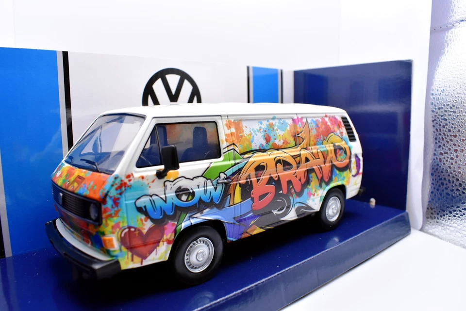 Modellino auto scala 1:24 Volkswagen VW T2 T3 Bus Van diecast modellismo statico - Immagine 2 di 3