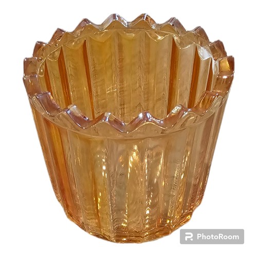 Portacandele votivo a coste in vetro ambrato vintage - Foto 1 di 2