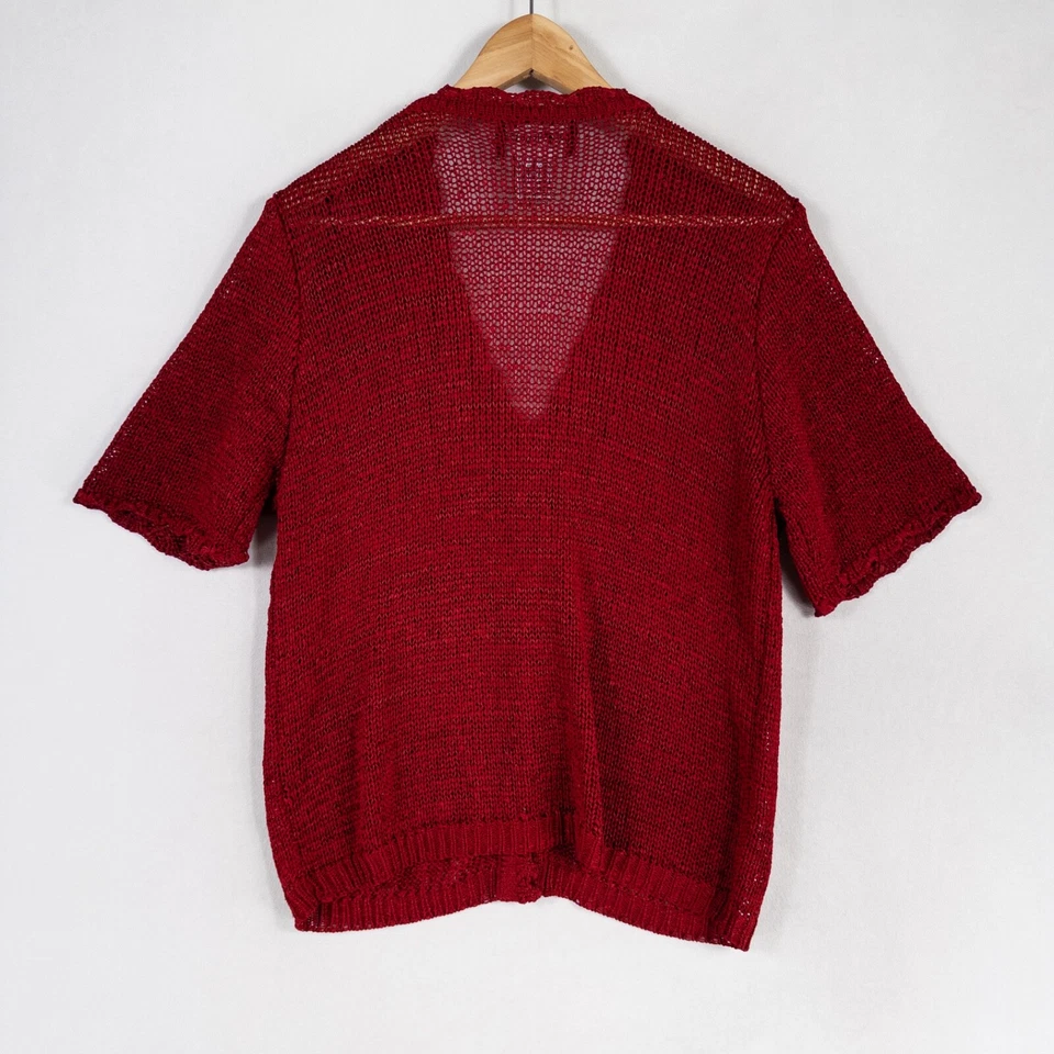 Suéter Sag Harbor Talla Grande Rojo Un Botón Manga Corta Festoneado Modesto Clásico Foto 3 de 4