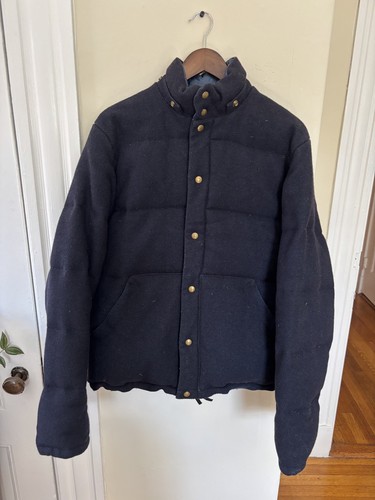 Crescent Down Works Wool Down Puffer Jacket Made in USA (Navy Blue)