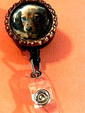 Animal Dog Dachshund 2 Id badge holder retractable alligator clip
