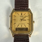 Seiko Analog Digital Watch Men 28mm Gold Dial Gold Tone Octagon H449-5219