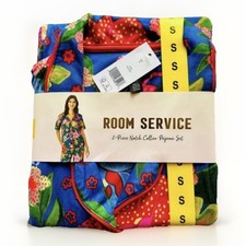 Room Service Women's Small Notch Collar Pajama Set 2-PC Short Sleeve Soft NEW