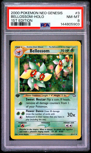 2000 Pokemon Neo Genesis 1st Edition Holo Bellossom #3 PSA 8