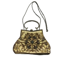 Vintage Small Beaded Floral Evening Bag Multicolor Metal Handle