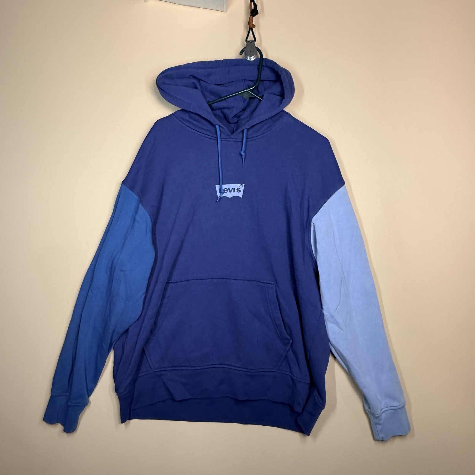 Levi's Three Tone Blue Color Block Hoodie Hoody Pullover Men's Size XL