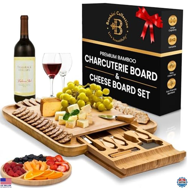 Juego de tabla y cuchillo de charcutería de bambú - Regalo perfecto para inauguración de casa y bodas