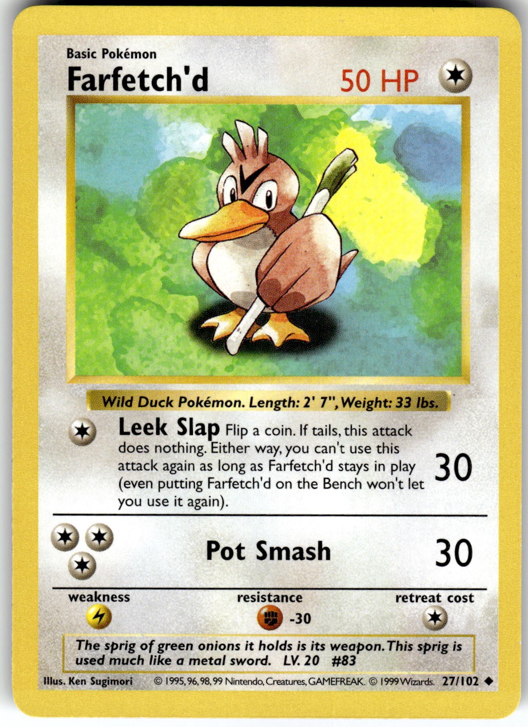 Farfetch'd Unlimited Base Set (Shadowless) 027/102 1999