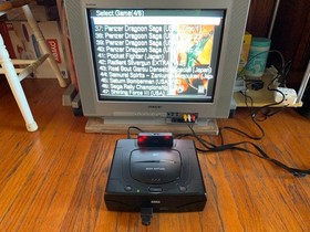 Sega Saturn black console system + Saroo cartridge + wireless controller lot