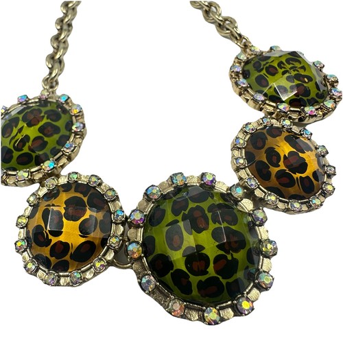 BETSEY JOHNSON Gold Tone Animal Print AB Rhinestone Statement Necklace NWT - Picture 5 of 11