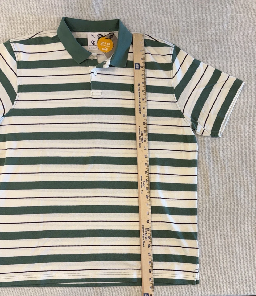 🔥New Puma x Quiet Golf Pique Stripe Polo White/Forest Men's XL ⛳⛳⛳ - Image 3 of 4