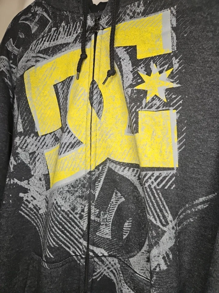 Винтажный Y2K DC туфли молнии толстовка с капюшоном мужской размер XL логотип серый скейтбординга гранж 00s - Изображение 3 из 4