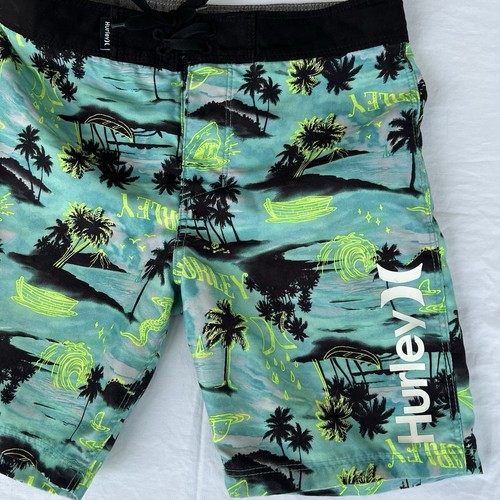 Boy's Youth Hurley Board Shorts Swim Adjustable Waist Size 7 Sharks Volcano Palm - Picture 2 of 9
