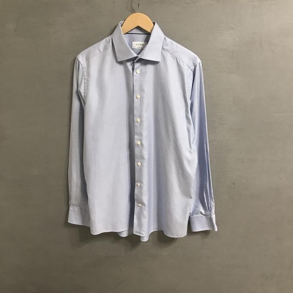 Men Eton Shirt Blue Cotton 42 / XL / 50 #1VDF