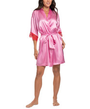 Linea Donatella Women's Pink Wrapper Satin Lace-Cuff Robe - Red L NWT