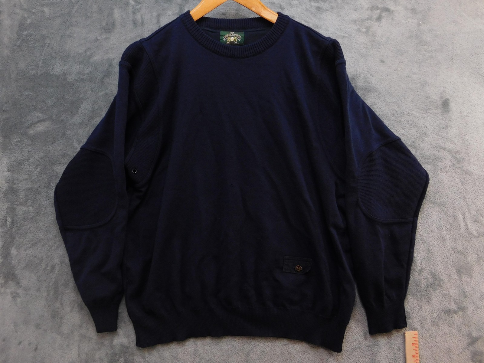 S Sweater Mens Large Navy Wool Elbow Patches Made In Italy Golf