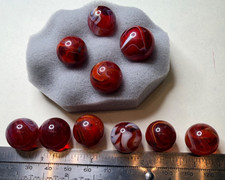 Lot of 10 Vintage Christensen Agate Red Flame Slag Swirl Marbles