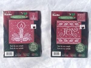 NIP PAIR OF BUCILLA CHRISTMAS REDWORK COUNTED CROSS STITCH SEALED KITS PICTURES