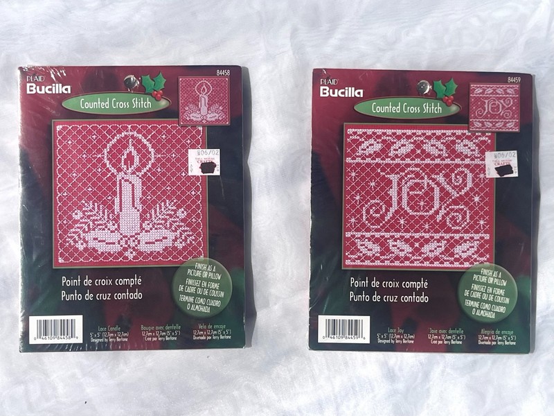 NIP PAIR OF BUCILLA CHRISTMAS REDWORK COUNTED CROSS STITCH SEALED KITS PICTURES