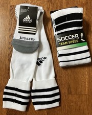 adidas Team Speed Soccer Socks-White/Black, Size M- 2 Pair Bundle- New With Tags