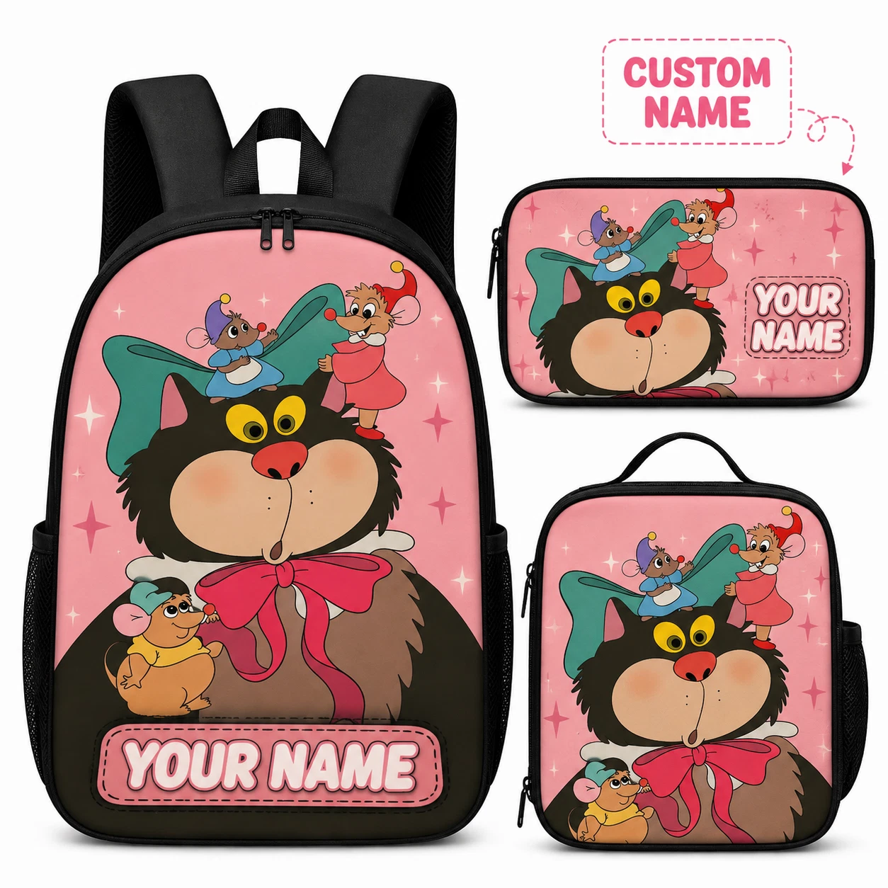 Retro Cartoon Style Backpack Lunch Bag Pencil Pouch Personalized Gift