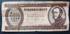 Alte Banknote f&uuml;r Sammler, "UNGARN" - 5.000 FORINT 1990 - STARK GEBRAUCHT !!