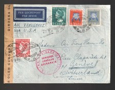 Netherlands Indies 1941 WW2 via SINGAPORE USA censored cover to Switzerland