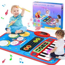 2-in-1 Musical Mat Toys for 1 2 3 4 5 Year Old, Piano Keyboard  Drum Set wit...