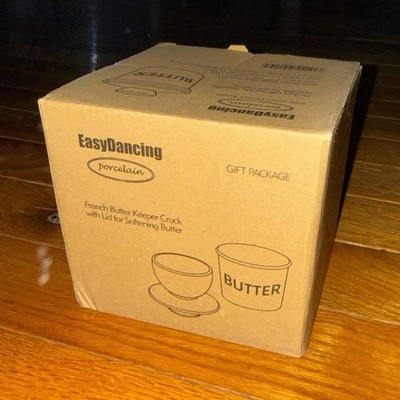 EasyDancing Porcelain French Butter Keeper Crock with Lid, White