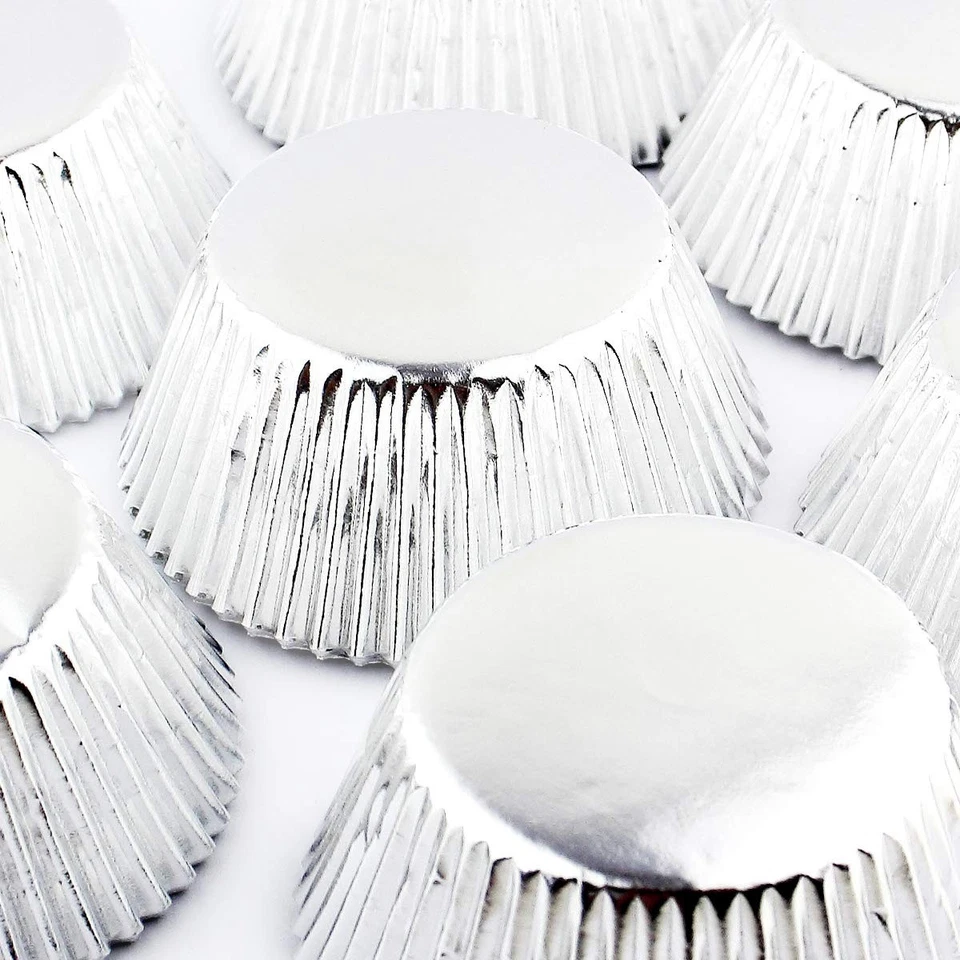 Silver Foil Cupcake Case Liners Baking Muffin Paper Cups 198 Pcs - Image 2 of 4