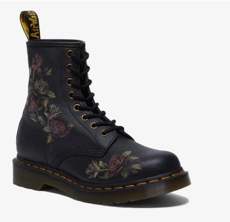 全新 女式 尺码 9 Doc Martens 1470 花卉皮革战斗靴 — 第 2/4 张图片