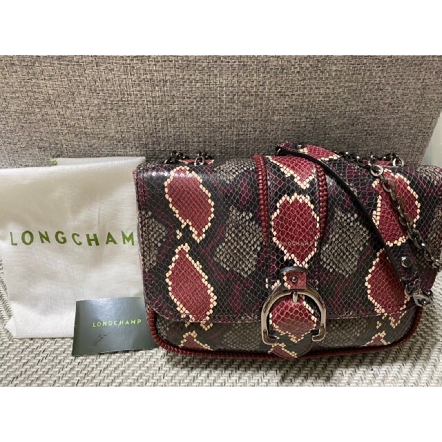 Longchamp Python Pattern Amazone Shoulder Bag Red… - image 1