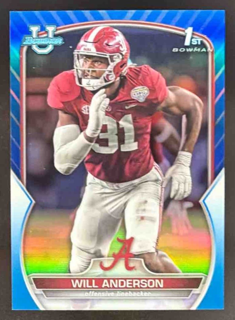 2022 Bowman University Chrome Will Anderson Blue Refractor /199 #52 Crimson Tide